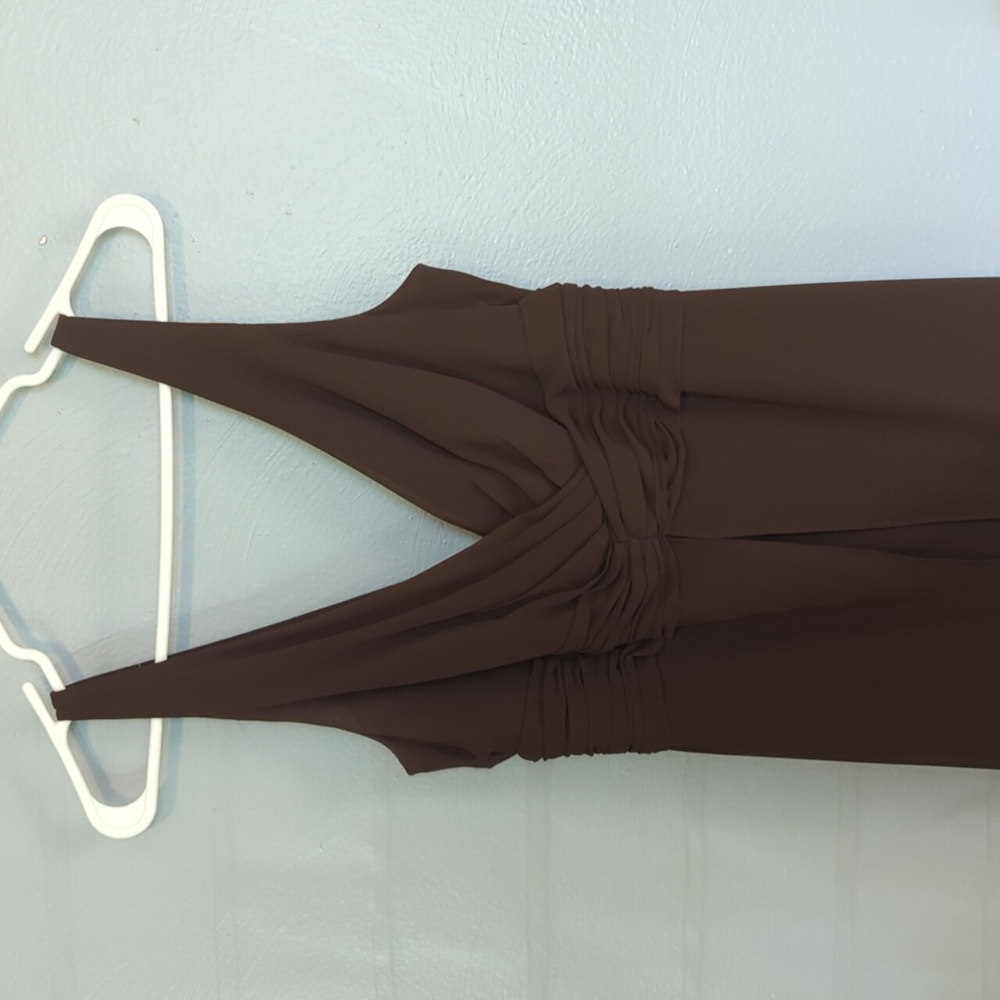 Bill Levkoff Brand Bride's Maid Dress Chocolate Color Gold Metallic Detail 14 - Picture 13 of 16